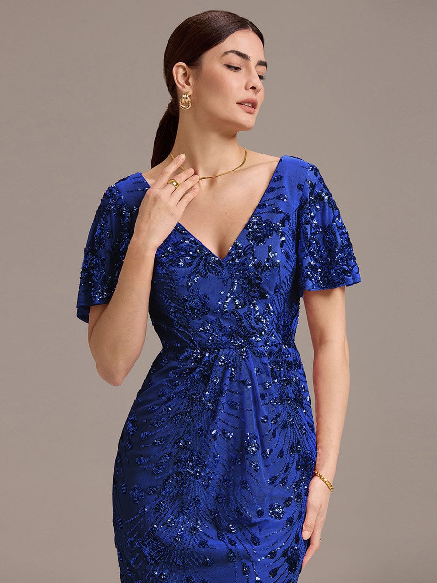 ever PALMER|Sequin Ruffle Sleeve Evening Dress
