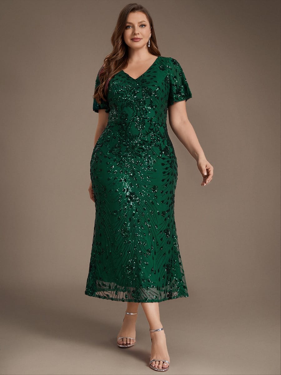 ever PALMER|Sequin Ruffle Sleeve Evening Dress