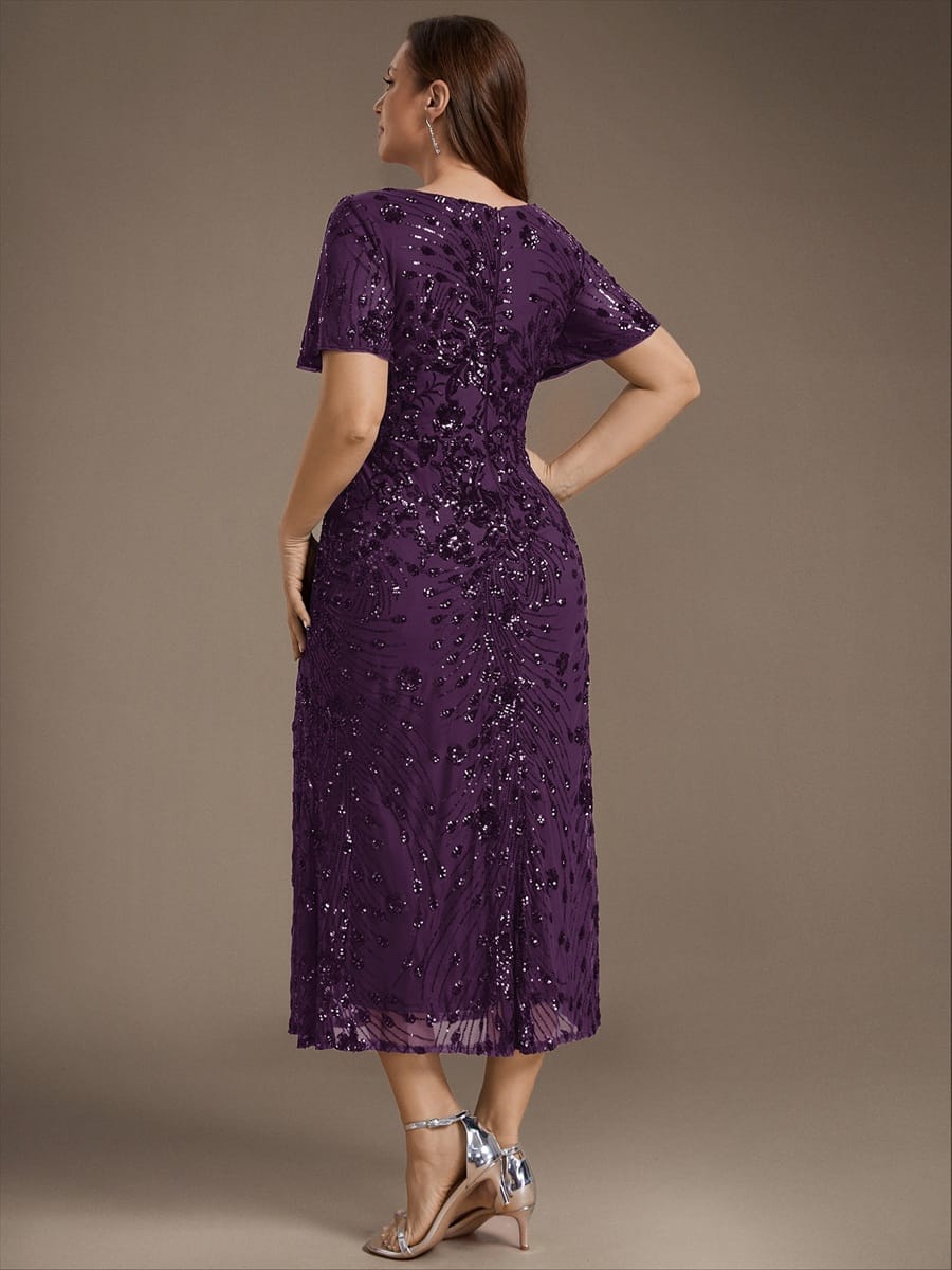 ever PALMER|Sequin Ruffle Sleeve Evening Dress