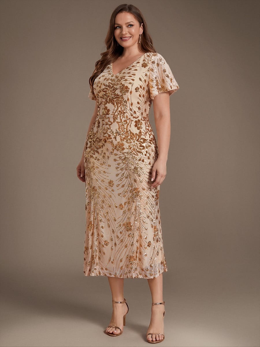 ever PALMER|Sequin Ruffle Sleeve Evening Dress