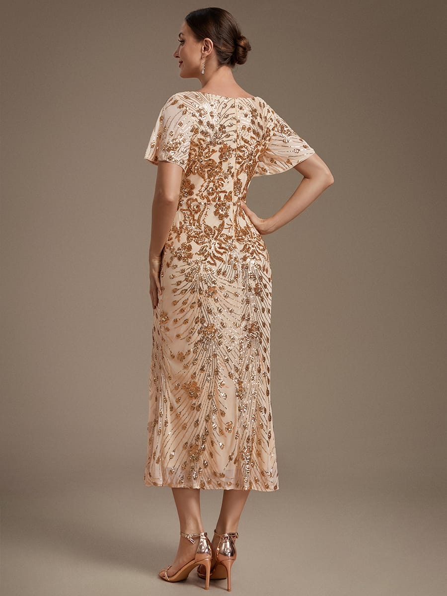 ever PALMER|Sequin Ruffle Sleeve Evening Dress
