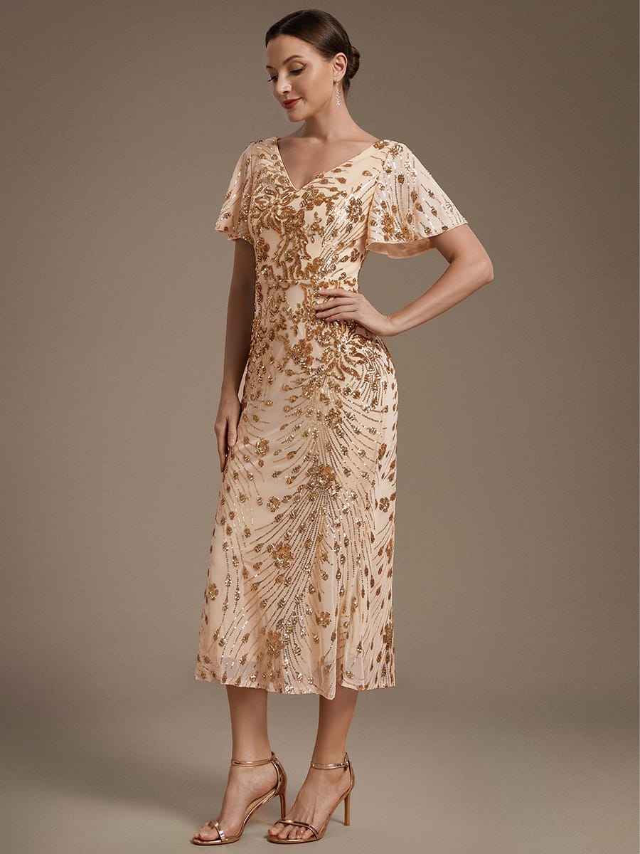 ever PALMER|Sequin Ruffle Sleeve Evening Dress