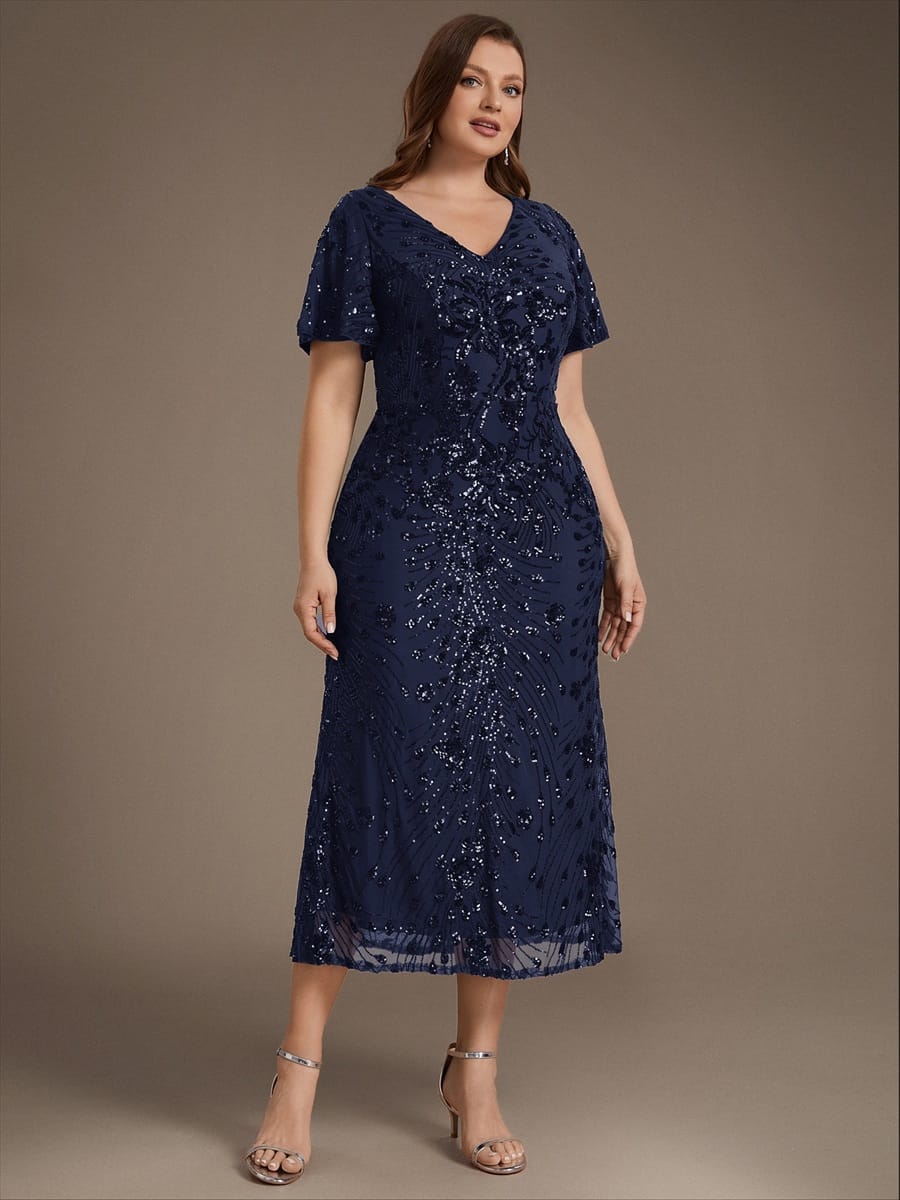 ever PALMER|Sequin Ruffle Sleeve Evening Dress