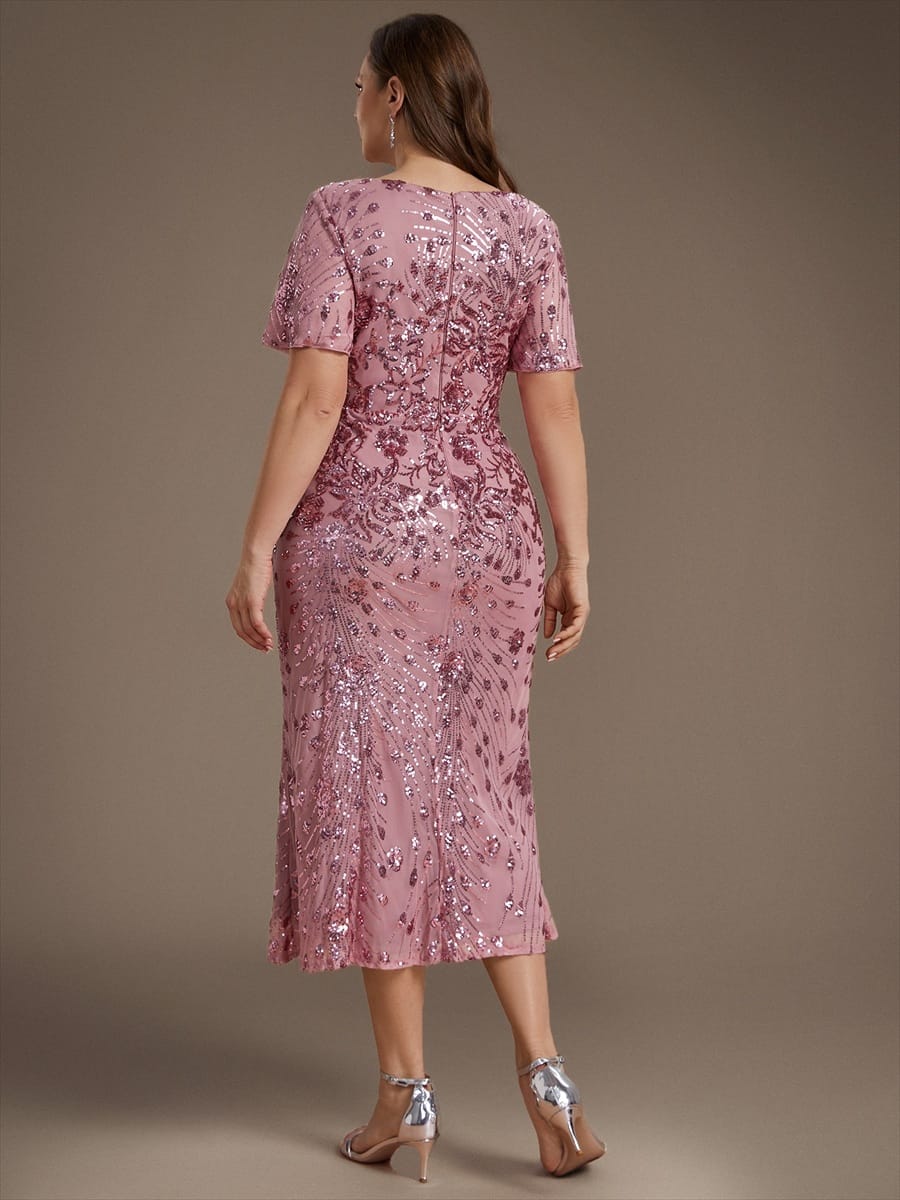 ever PALMER|Sequin Ruffle Sleeve Evening Dress