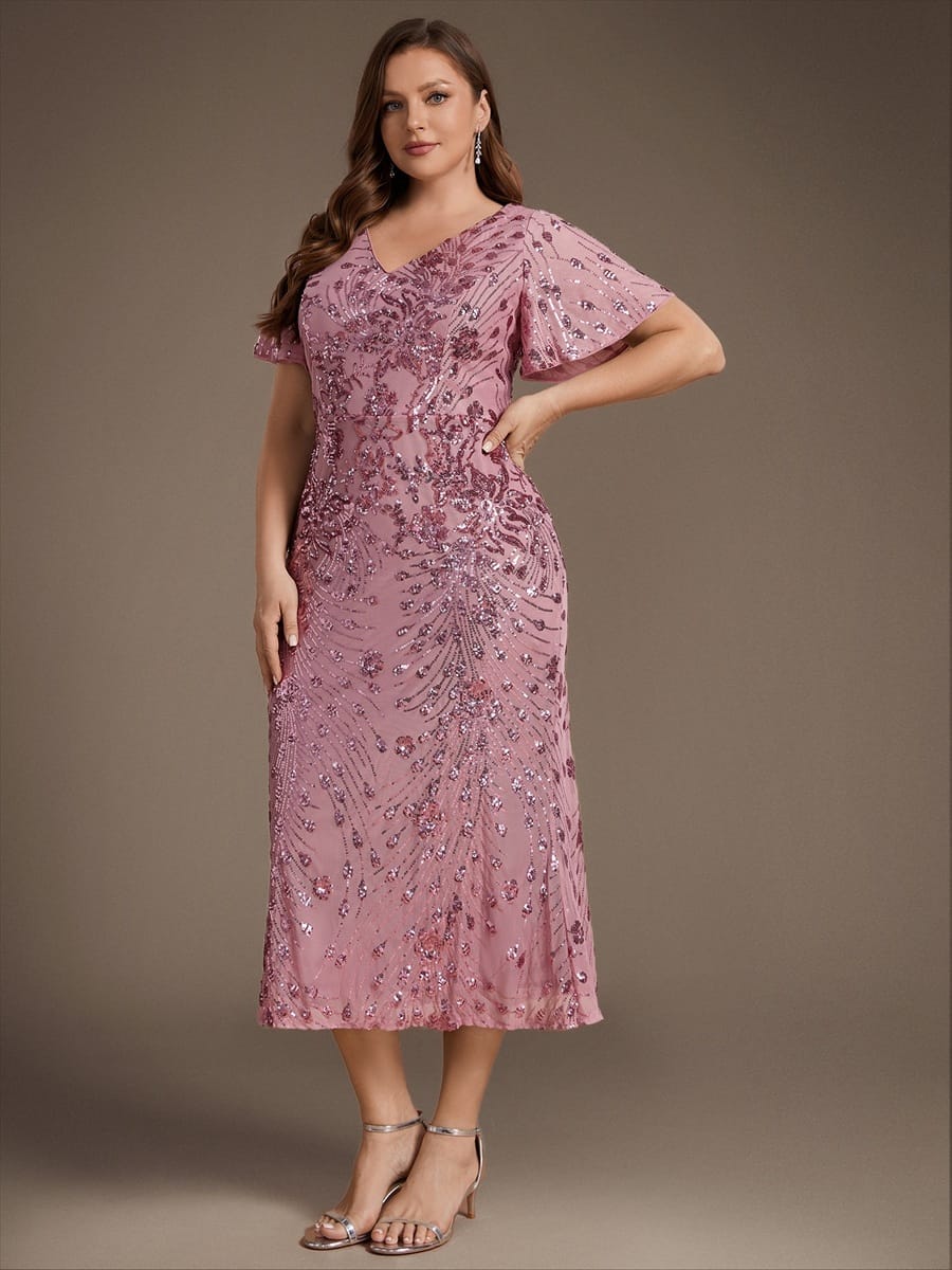 ever PALMER|Sequin Ruffle Sleeve Evening Dress