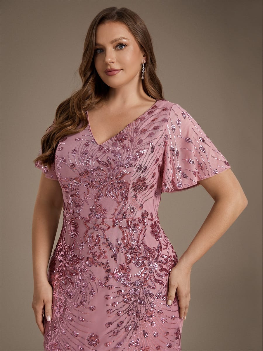 ever PALMER|Sequin Ruffle Sleeve Evening Dress