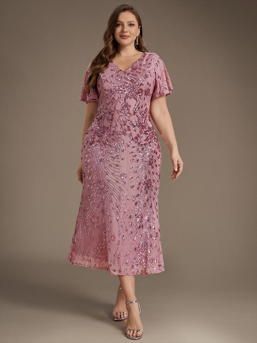 ever PALMER|Sequin Ruffle Sleeve Evening Dress