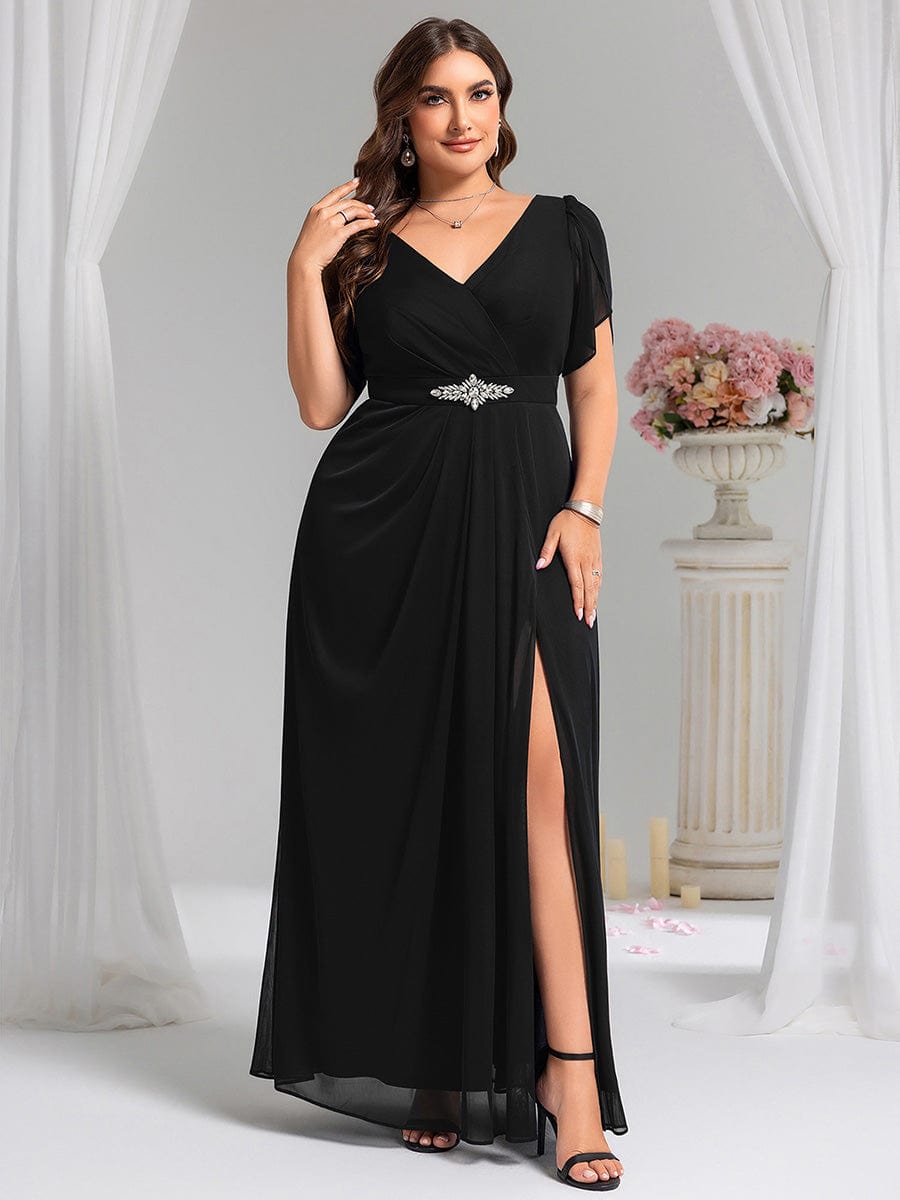 ever NOAH|Rhinestone Embellished Chiffon Ruffle Sleeve Mother of the Bride Dress (Final Sale)