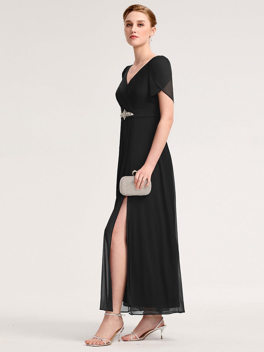 ever NOAH|Rhinestone Embellished Chiffon Ruffle Sleeve Mother of the Bride Dress (Final Sale)