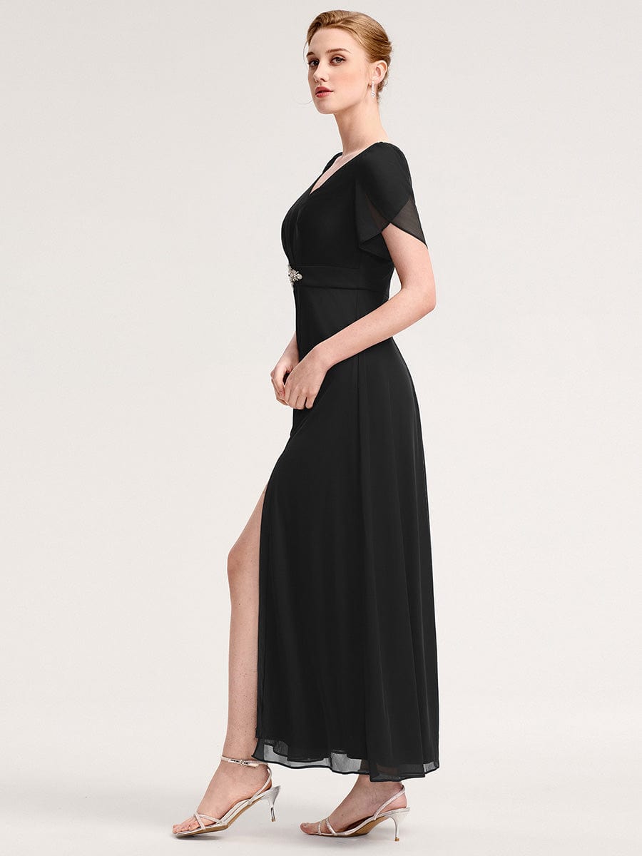 ever NOAH|Rhinestone Embellished Chiffon Ruffle Sleeve Mother of the Bride Dress (Final Sale)