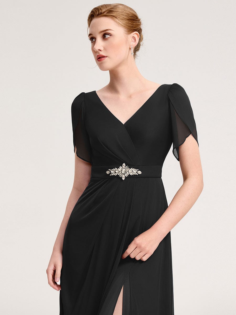 ever NOAH|Rhinestone Embellished Chiffon Ruffle Sleeve Mother of the Bride Dress (Final Sale)