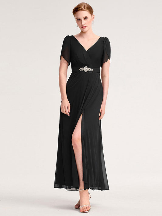 ever NOAH|Rhinestone Embellished Chiffon Ruffle Sleeve Evening Dress (Final Sale)