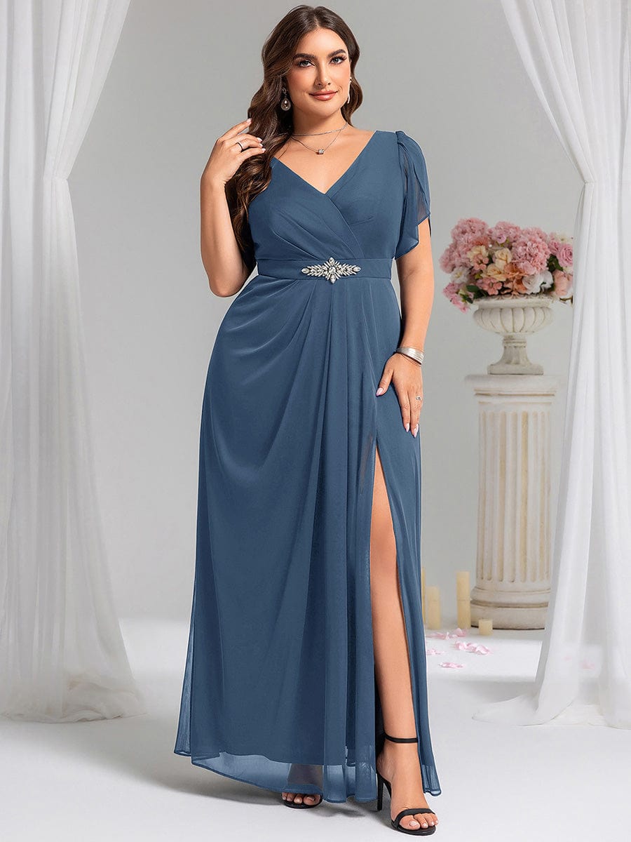 ever NOAH|Rhinestone Embellished Chiffon Ruffle Sleeve Mother of the Bride Dress (Final Sale)