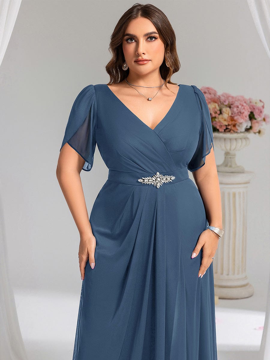 ever NOAH|Rhinestone Embellished Chiffon Ruffle Sleeve Mother of the Bride Dress (Final Sale)