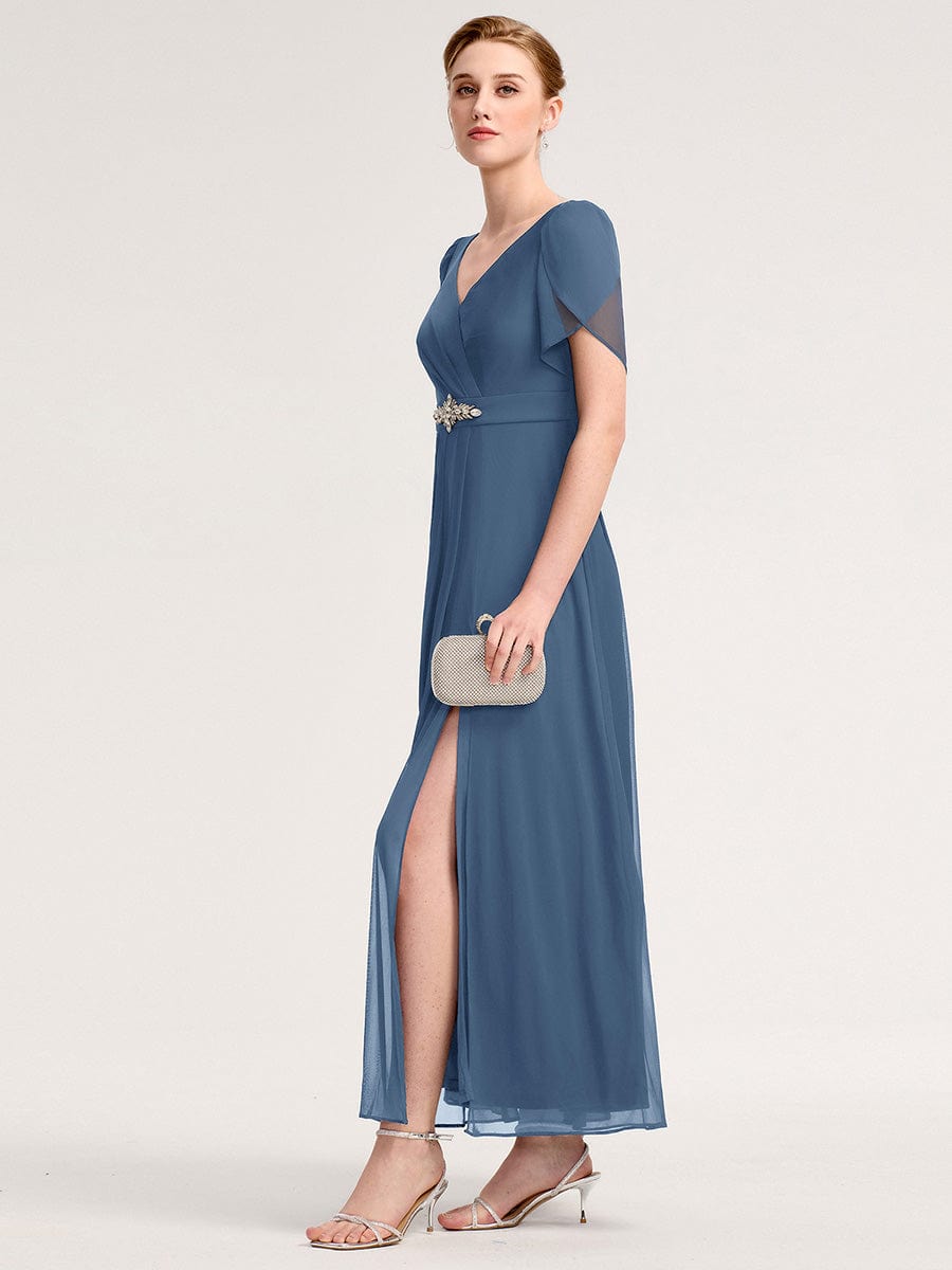 ever NOAH|Rhinestone Embellished Chiffon Ruffle Sleeve Mother of the Bride Dress (Final Sale)