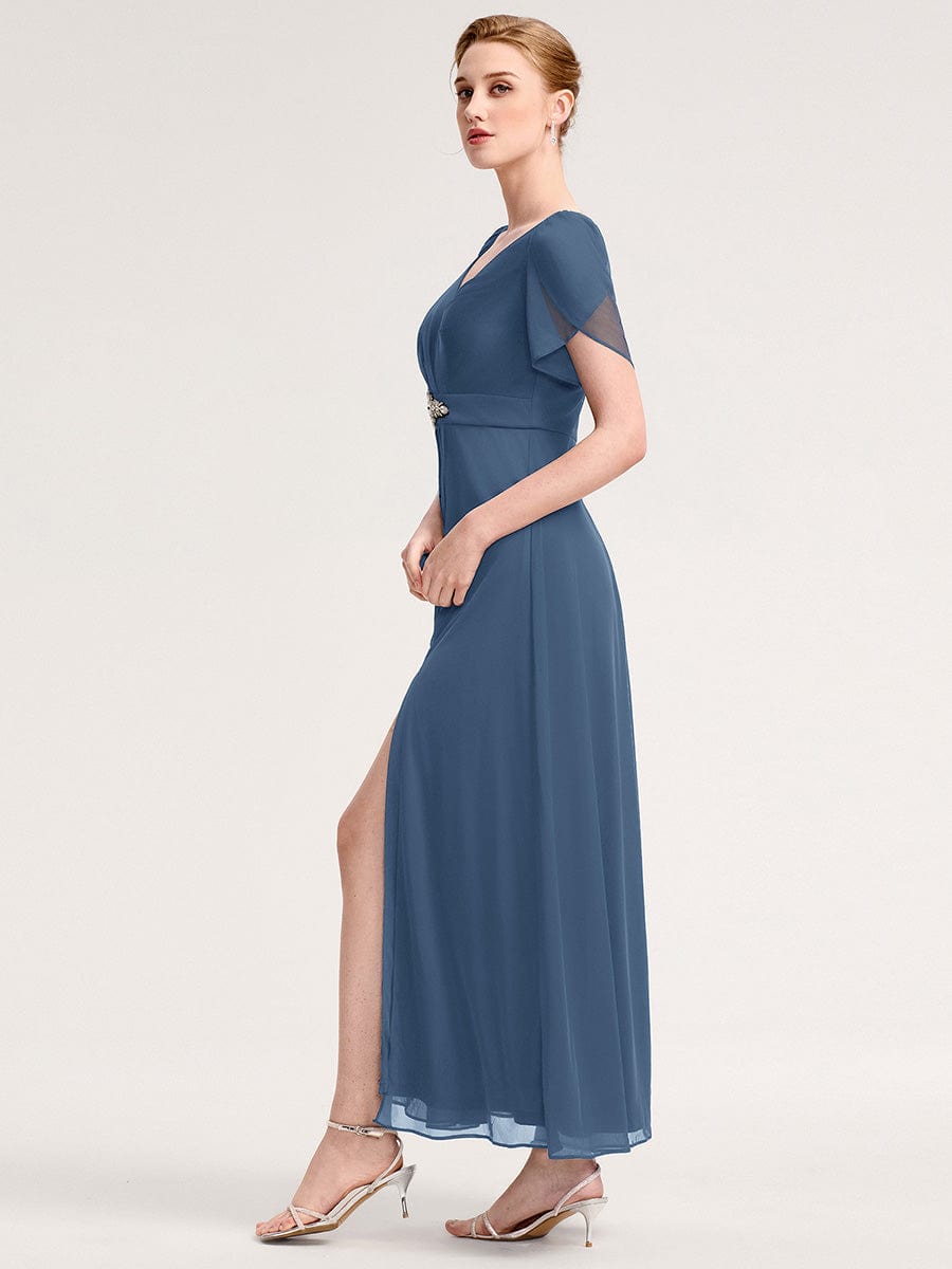 ever NOAH|Rhinestone Embellished Chiffon Ruffle Sleeve Mother of the Bride Dress (Final Sale)