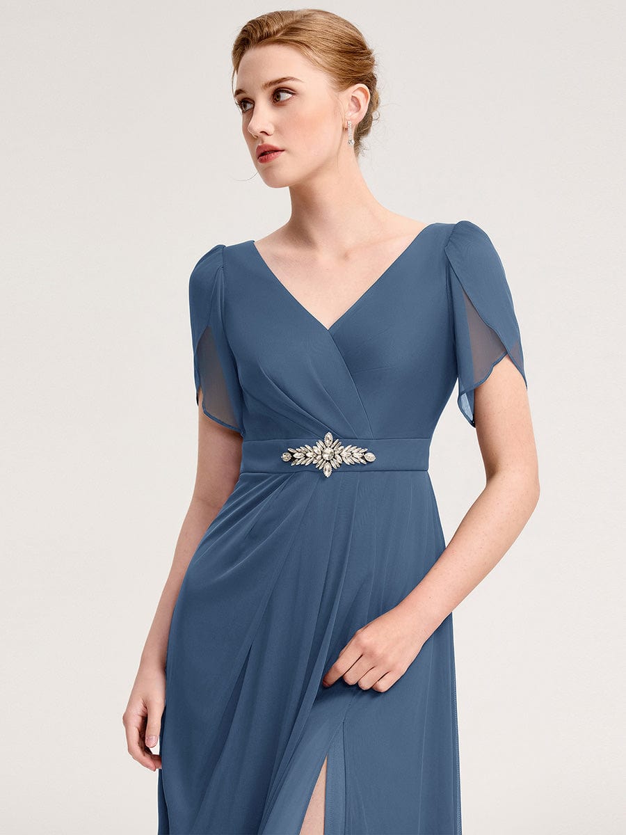 ever NOAH|Rhinestone Embellished Chiffon Ruffle Sleeve Mother of the Bride Dress (Final Sale)
