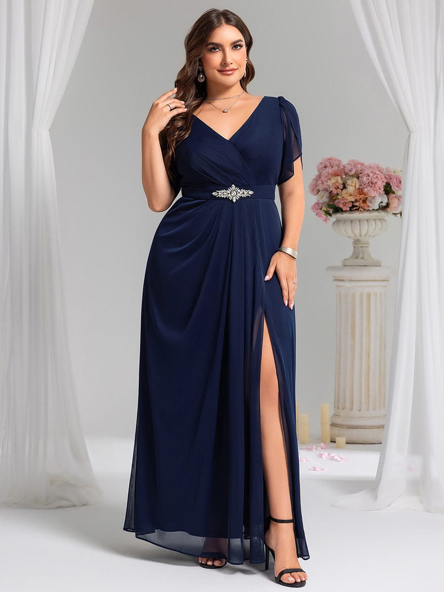 ever NOAH|Rhinestone Embellished Chiffon Ruffle Sleeve Mother of the Bride Dress (Final Sale)