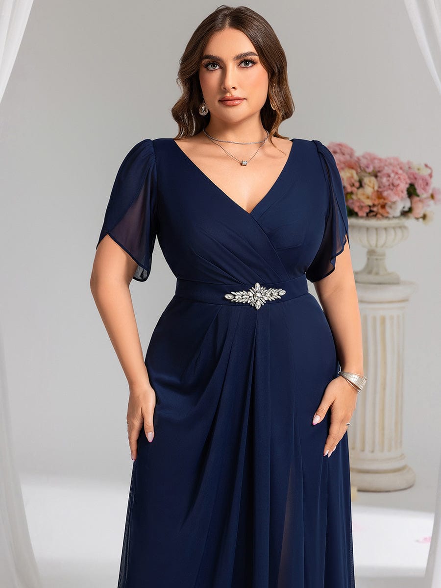 ever NOAH|Rhinestone Embellished Chiffon Ruffle Sleeve Mother of the Bride Dress (Final Sale)