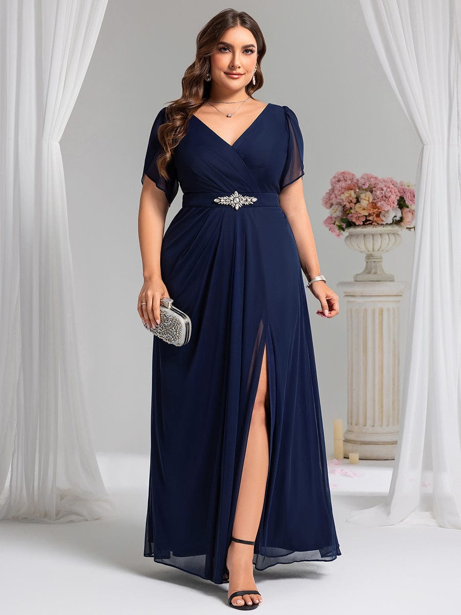 ever NOAH|Rhinestone Embellished Chiffon Ruffle Sleeve Mother of the Bride Dress (Final Sale)