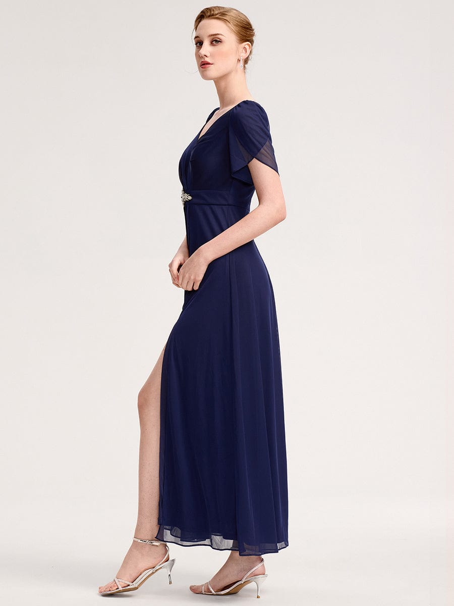 ever NOAH|Rhinestone Embellished Chiffon Ruffle Sleeve Mother of the Bride Dress (Final Sale)