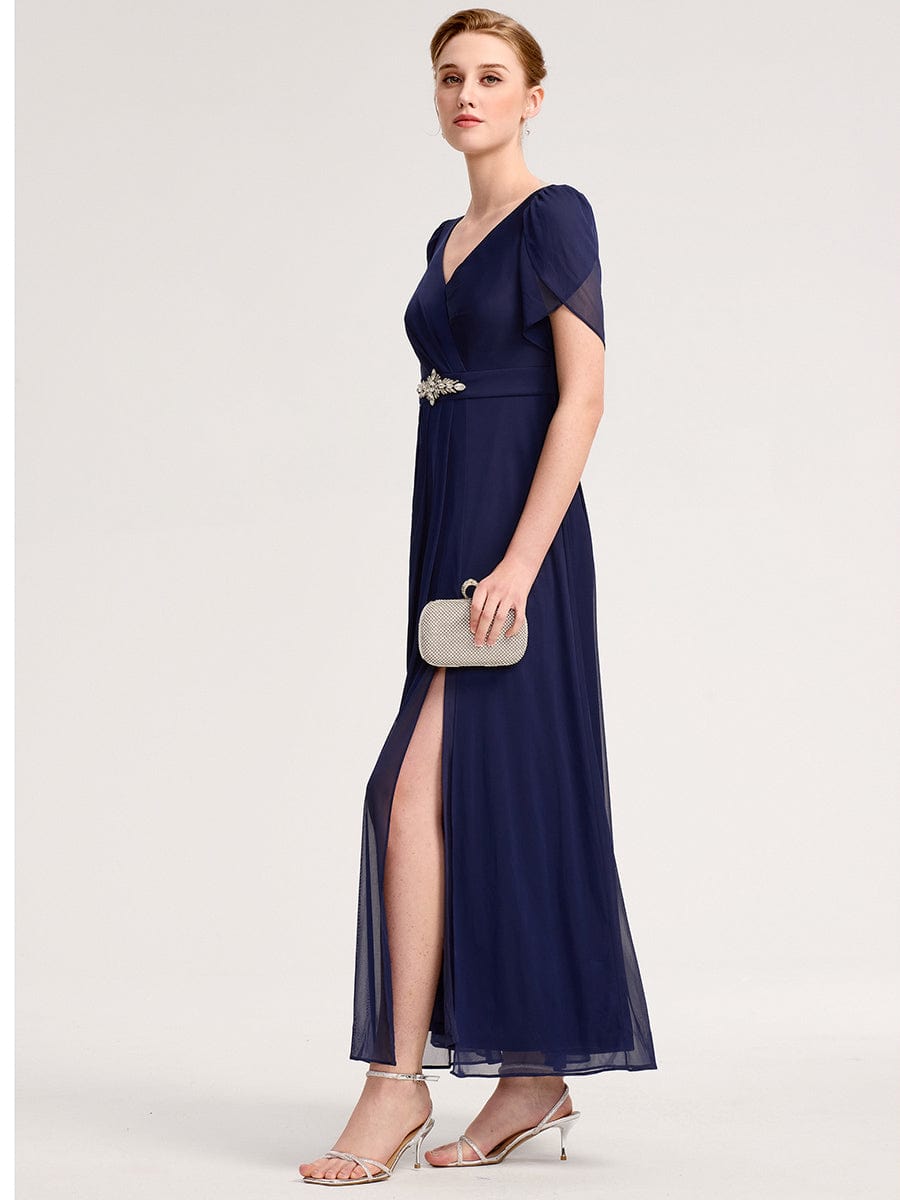 ever NOAH|Rhinestone Embellished Chiffon Ruffle Sleeve Mother of the Bride Dress (Final Sale)