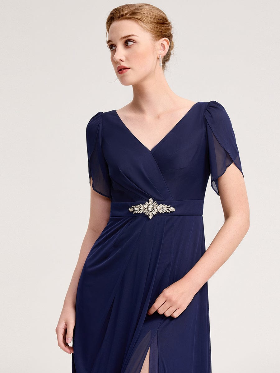 ever NOAH|Rhinestone Embellished Chiffon Ruffle Sleeve Mother of the Bride Dress (Final Sale)