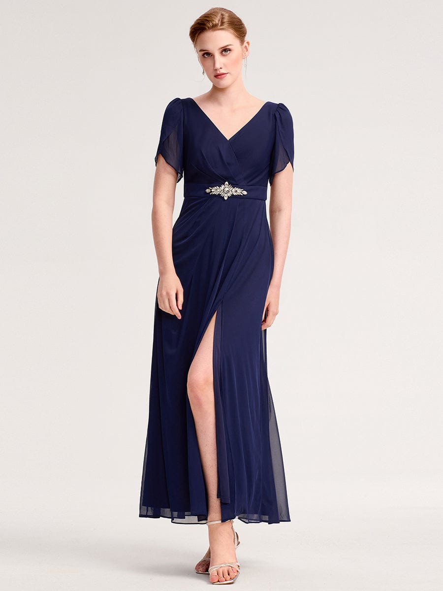 ever NOAH|Rhinestone Embellished Chiffon Ruffle Sleeve Mother of the Bride Dress (Final Sale)