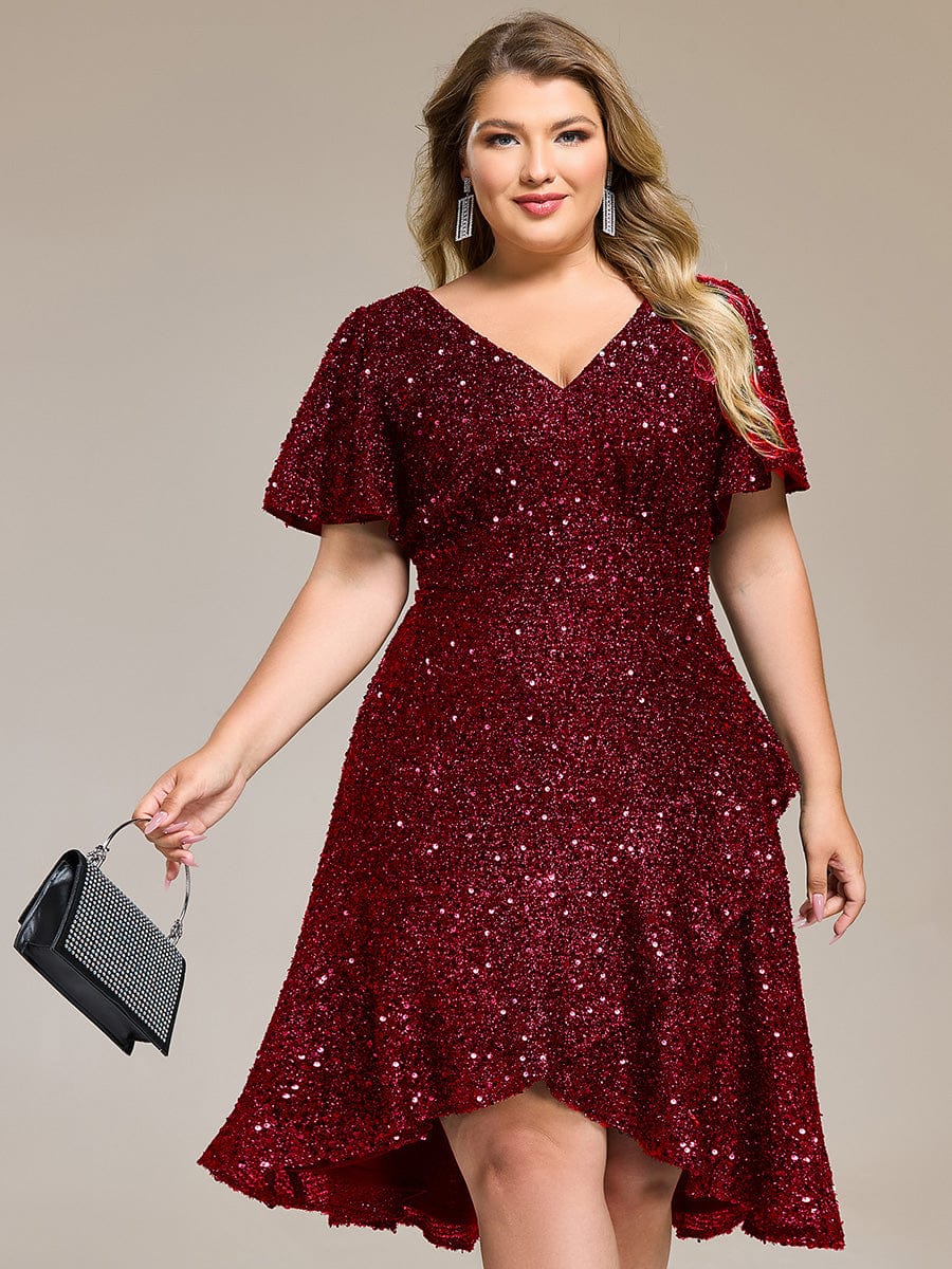 ever CALISTEA|Sequin Ruffles Sleeve Midi Evening Dress
