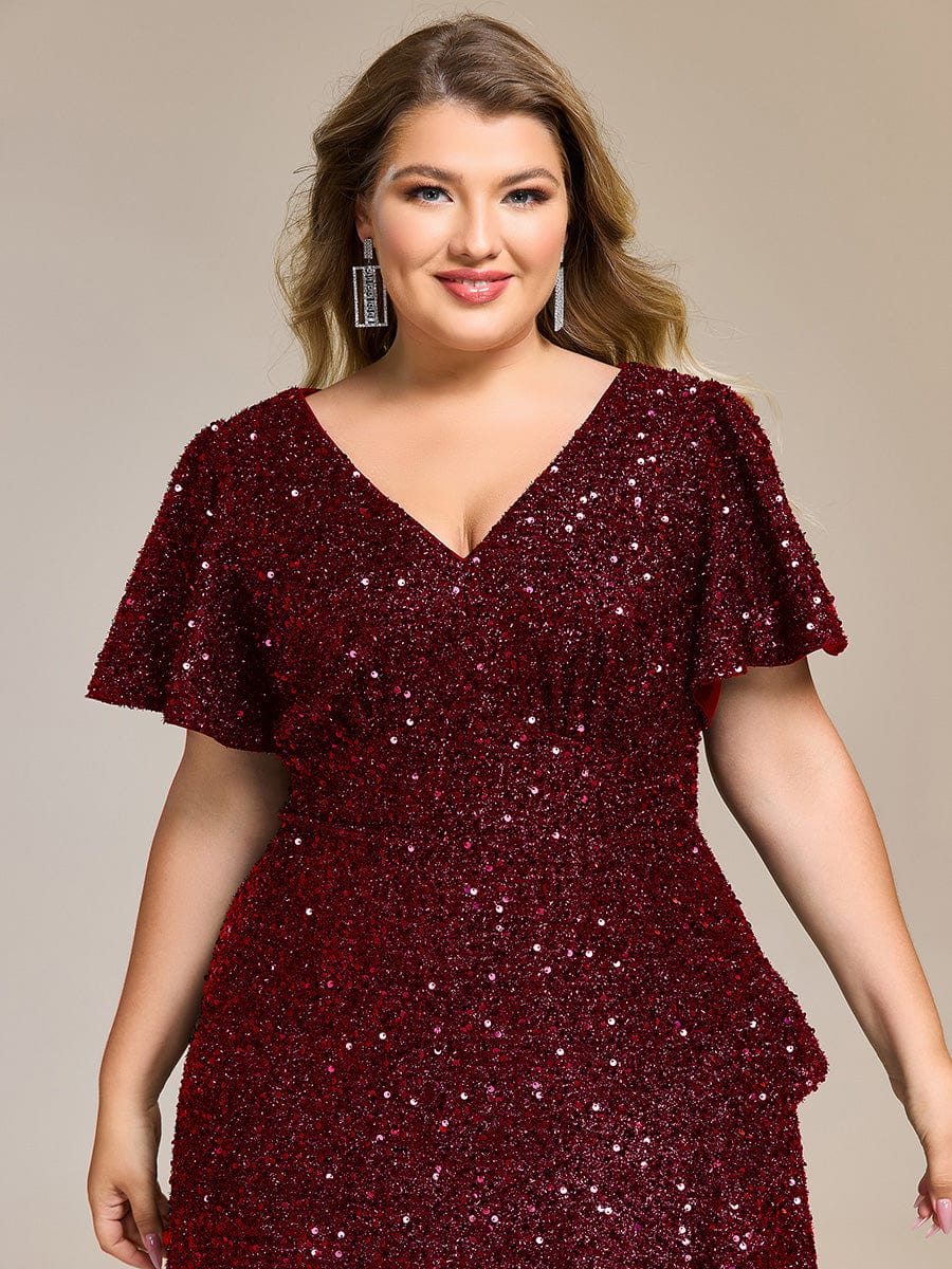 ever CALISTEA|Sequin Ruffles Sleeve Midi Evening Dress
