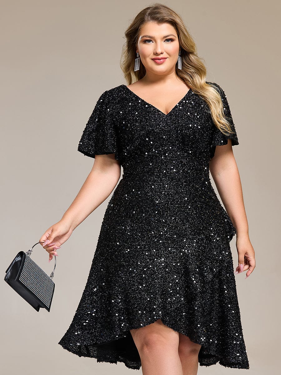 ever CALISTEA|Sequin Ruffles Sleeve Midi Evening Dress