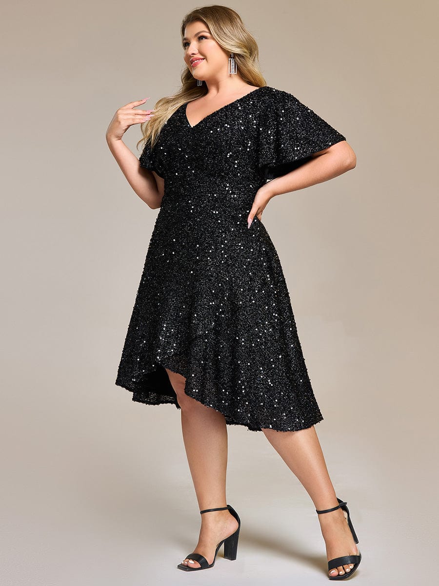 ever CALISTEA|Sequin Ruffles Sleeve Midi Evening Dress