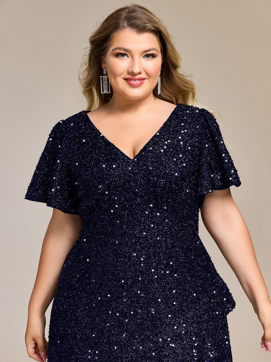 ever CALISTEA|Sequin Ruffles Sleeve Midi Evening Dress