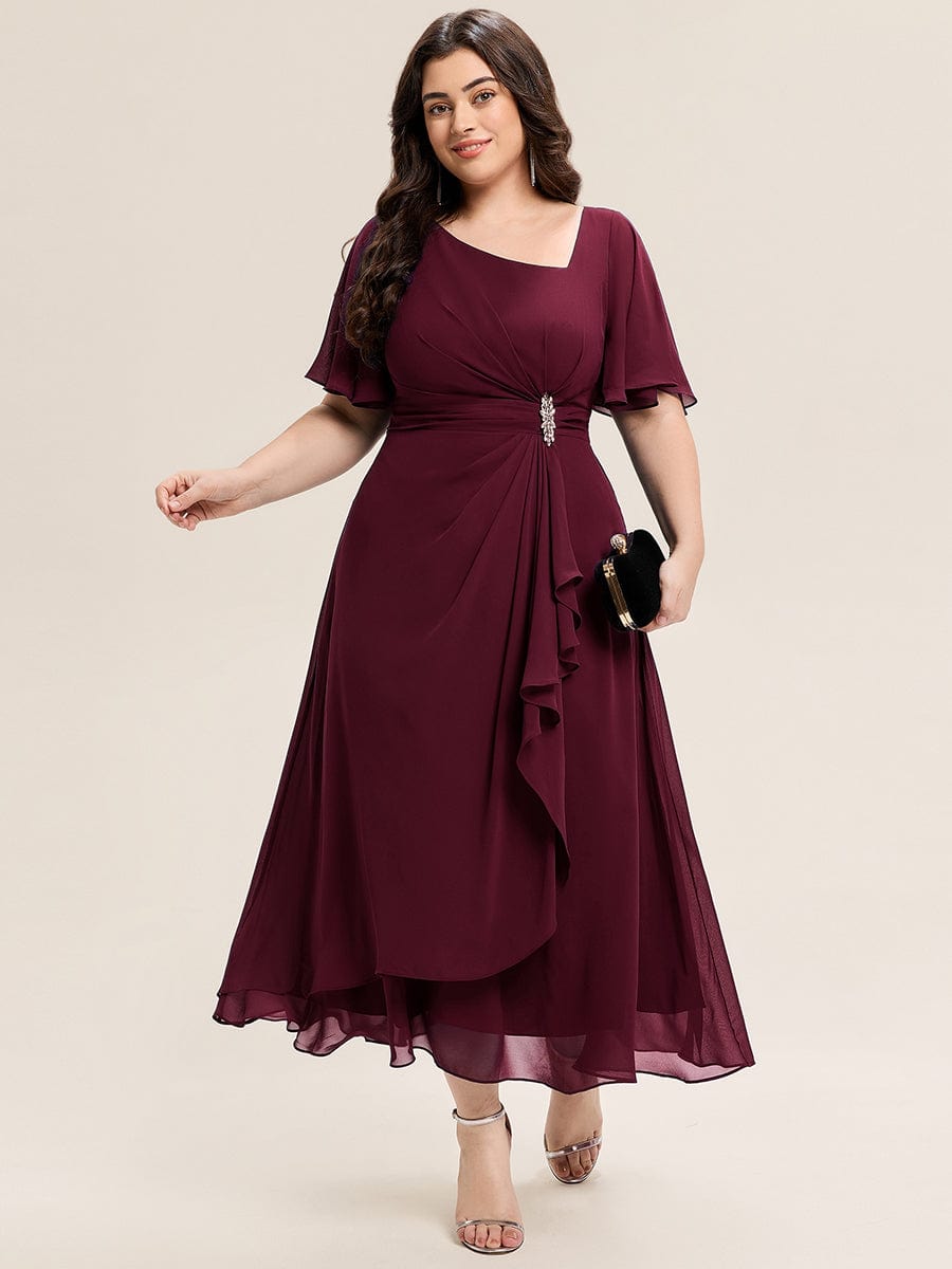 ever LILOU|Rhinestone Embellished Chiffon Ruffle Sleeve Mother of the Bride Dress