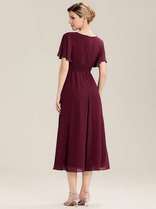 ever LILOU|Rhinestone Embellished Chiffon Ruffle Sleeve Mother of the Bride Dress