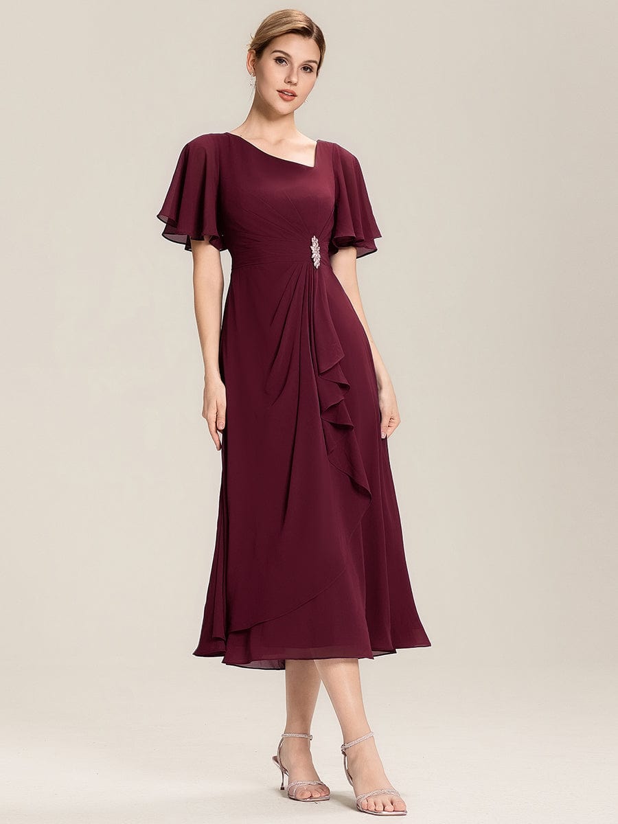 ever LILOU|Rhinestone Embellished Chiffon Ruffle Sleeve Mother of the Bride Dress