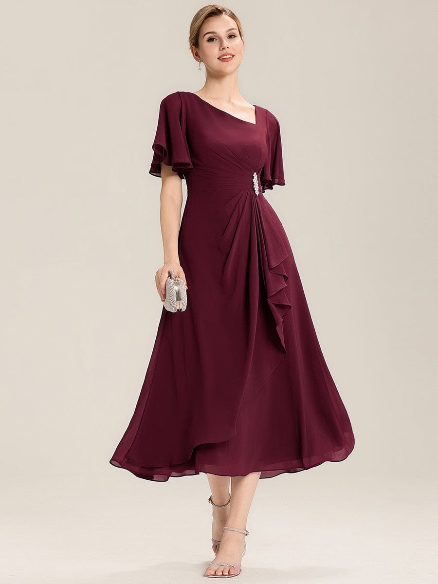 ever LILOU|Rhinestone Embellished Chiffon Ruffle Sleeve Mother of the Bride Dress