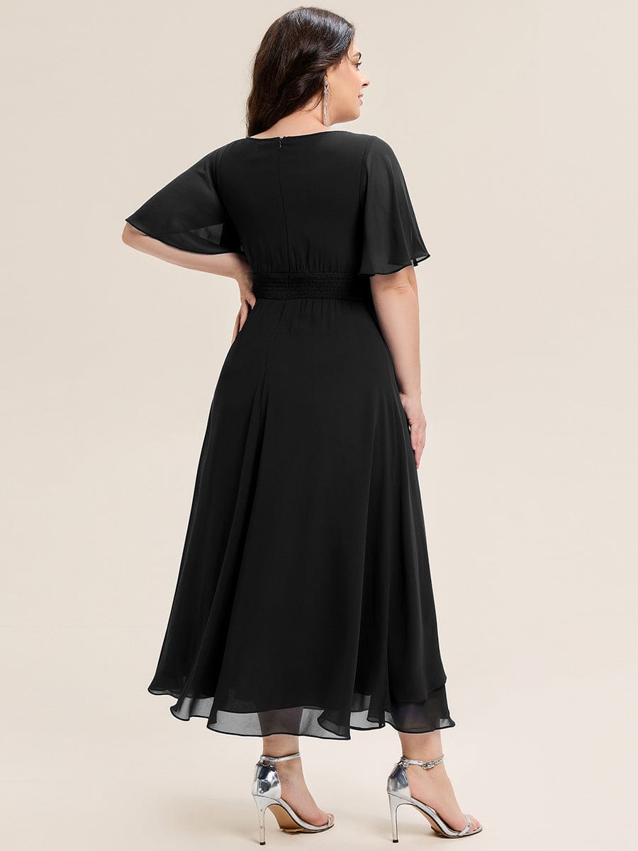 ever LILOU|Rhinestone Embellished Chiffon Ruffle Sleeve Mother of the Bride Dress