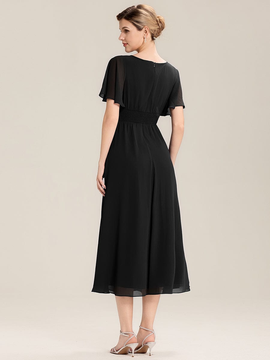 ever LILOU|Rhinestone Embellished Chiffon Ruffle Sleeve Mother of the Bride Dress