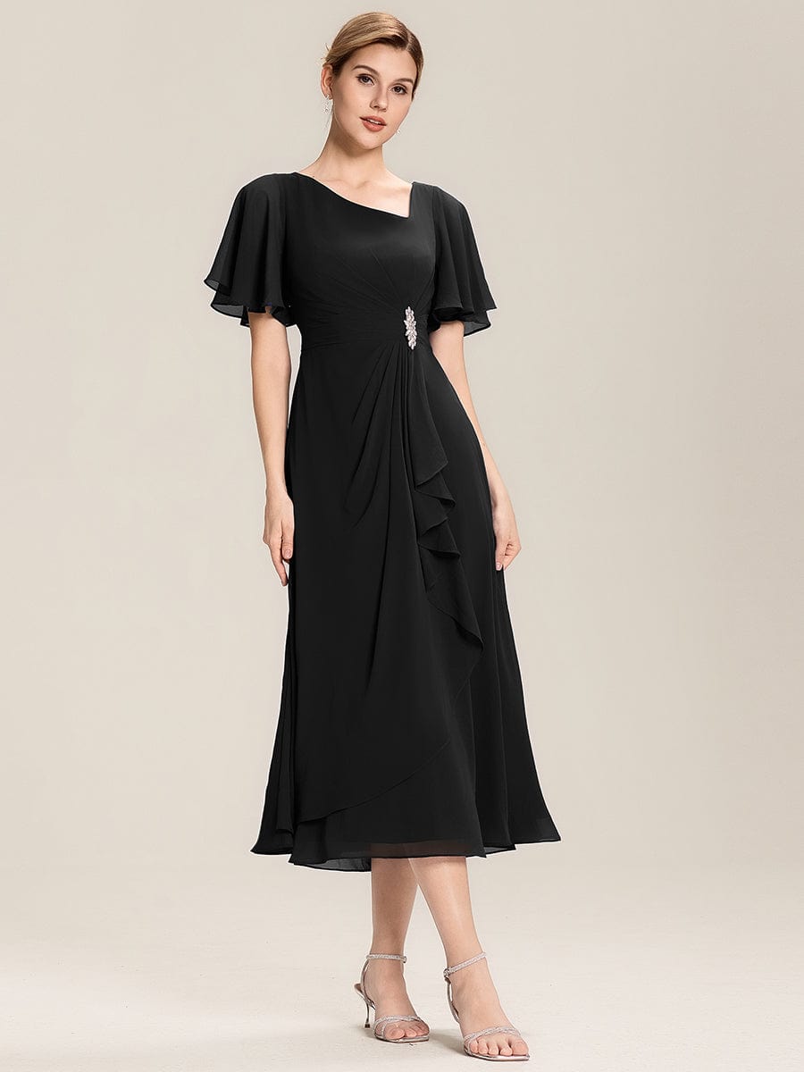 ever LILOU|Rhinestone Embellished Chiffon Ruffle Sleeve Mother of the Bride Dress