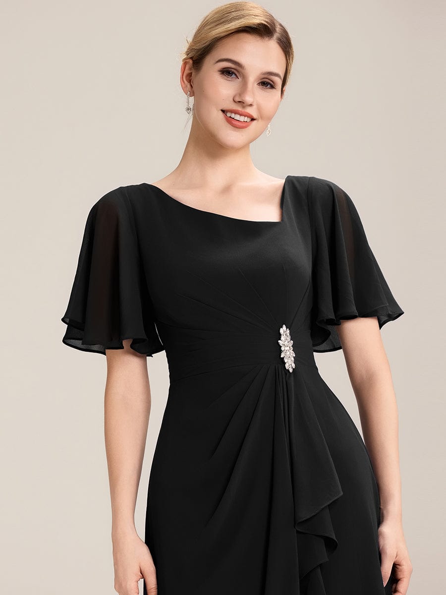 ever LILOU|Rhinestone Embellished Chiffon Ruffle Sleeve Mother of the Bride Dress