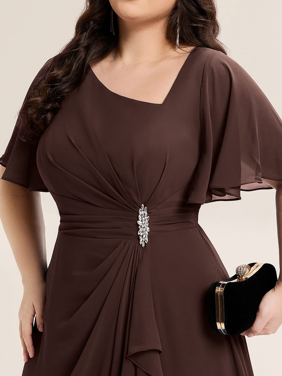 ever LILOU|Rhinestone Embellished Chiffon Ruffle Sleeve Mother of the Bride Dress