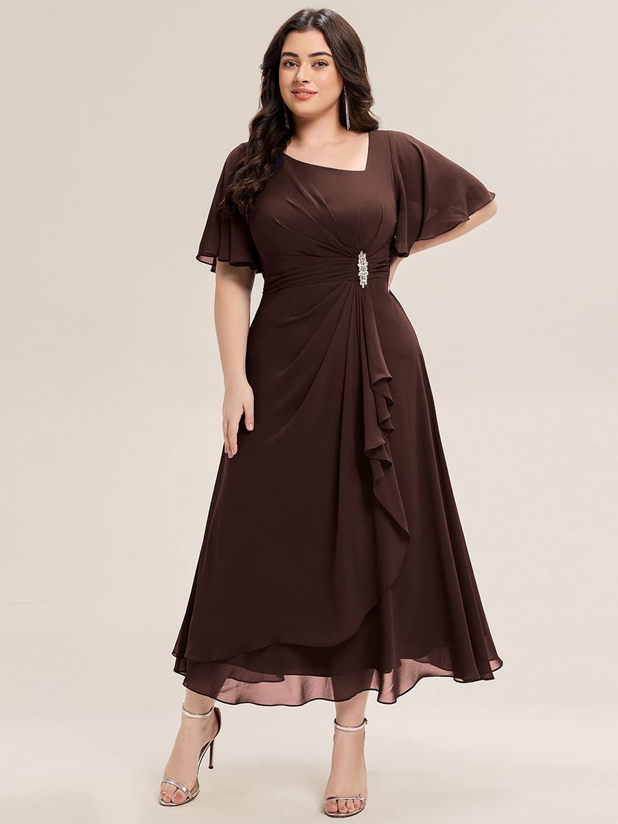 ever LILOU|Rhinestone Embellished Chiffon Ruffle Sleeve Mother of the Bride Dress