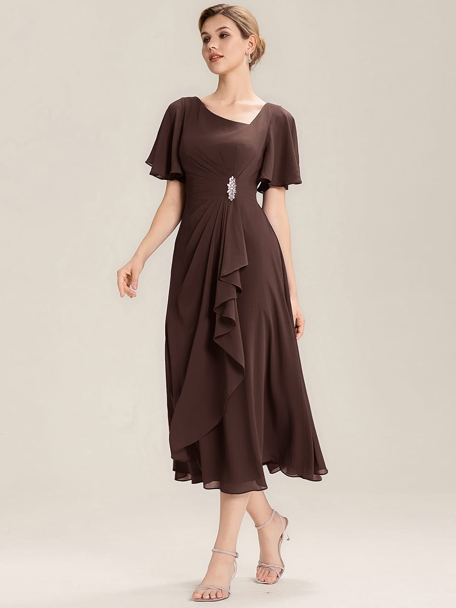 ever LILOU|Rhinestone Embellished Chiffon Ruffle Sleeve Mother of the Bride Dress