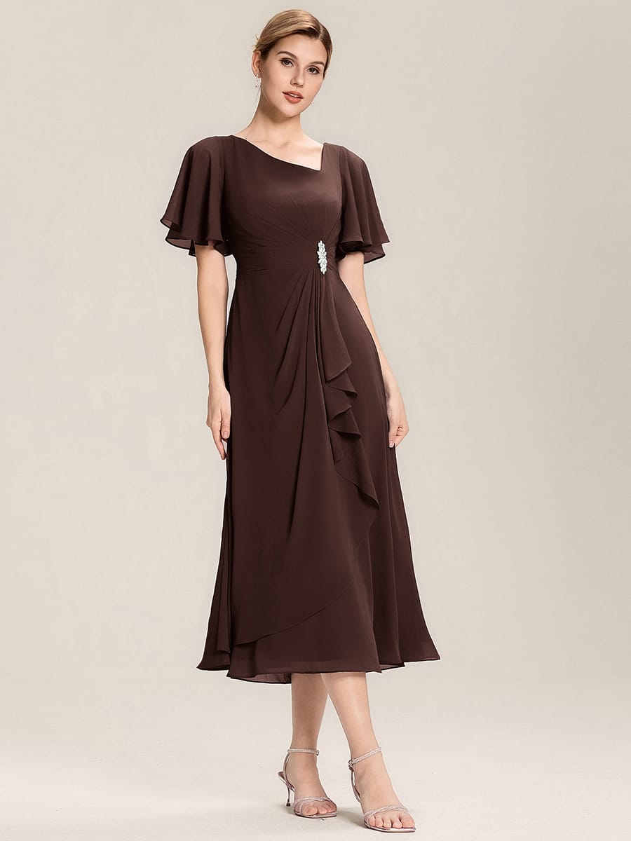 ever LILOU|Rhinestone Embellished Chiffon Ruffle Sleeve Mother of the Bride Dress