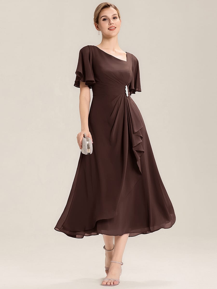 ever LILOU|Rhinestone Embellished Chiffon Ruffle Sleeve Mother of the Bride Dress