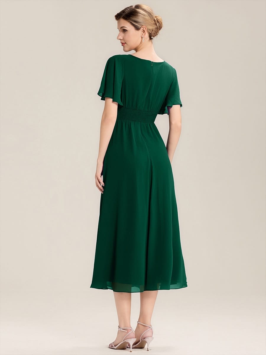 ever LILOU|Rhinestone Embellished Chiffon Ruffle Sleeve Mother of the Bride Dress