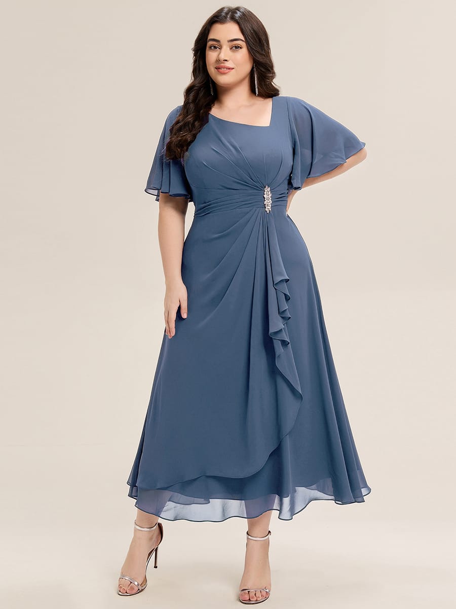 ever LILOU|Rhinestone Embellished Chiffon Ruffle Sleeve Mother of the Bride Dress