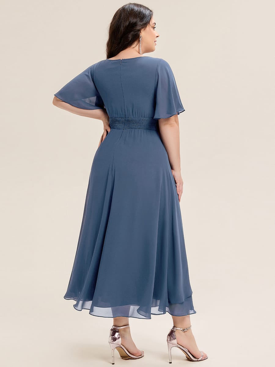 ever LILOU|Rhinestone Embellished Chiffon Ruffle Sleeve Mother of the Bride Dress