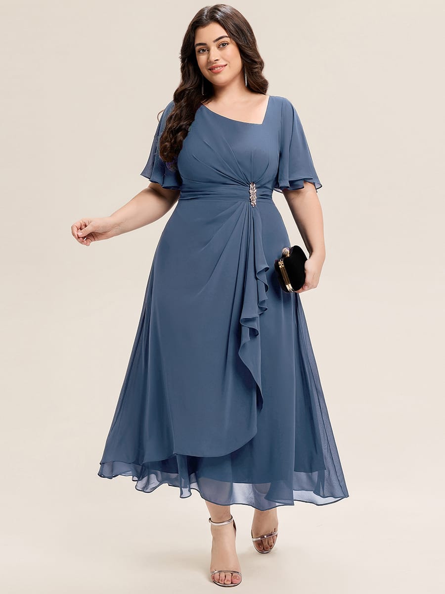 ever LILOU|Rhinestone Embellished Chiffon Ruffle Sleeve Mother of the Bride Dress